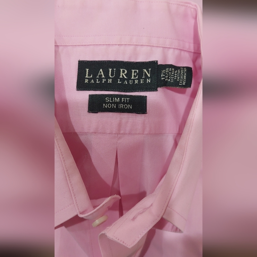 Lauren Ralph Lauren Slim Fit Pink Button Up Men's Shirt Sz 17.5 Long Sleeve - Picture 6 of 12
